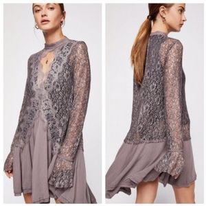 Free People Tell Tale Lace Secret Origins Dress Cutout Keyhole Fluted Sleeves
